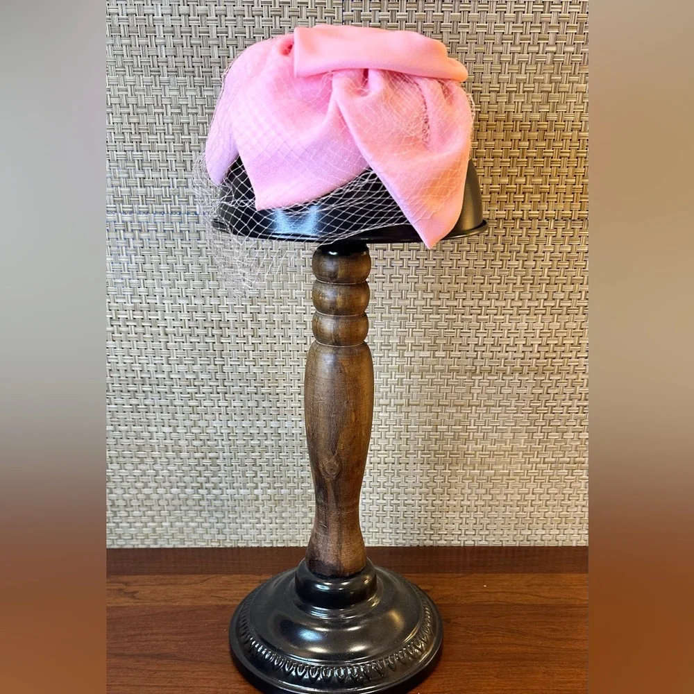 🌟HP🌟VTG 1960s Baby Pink Chiffon Fascinator  Birdcage Veil Half Bubble Hat USA - Picture 3 of 9